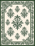 Dark Green Scrolling Floral Damask Field Rug