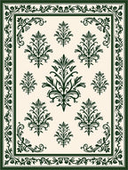 Dark Green Scrolling Floral Damask Field Rug