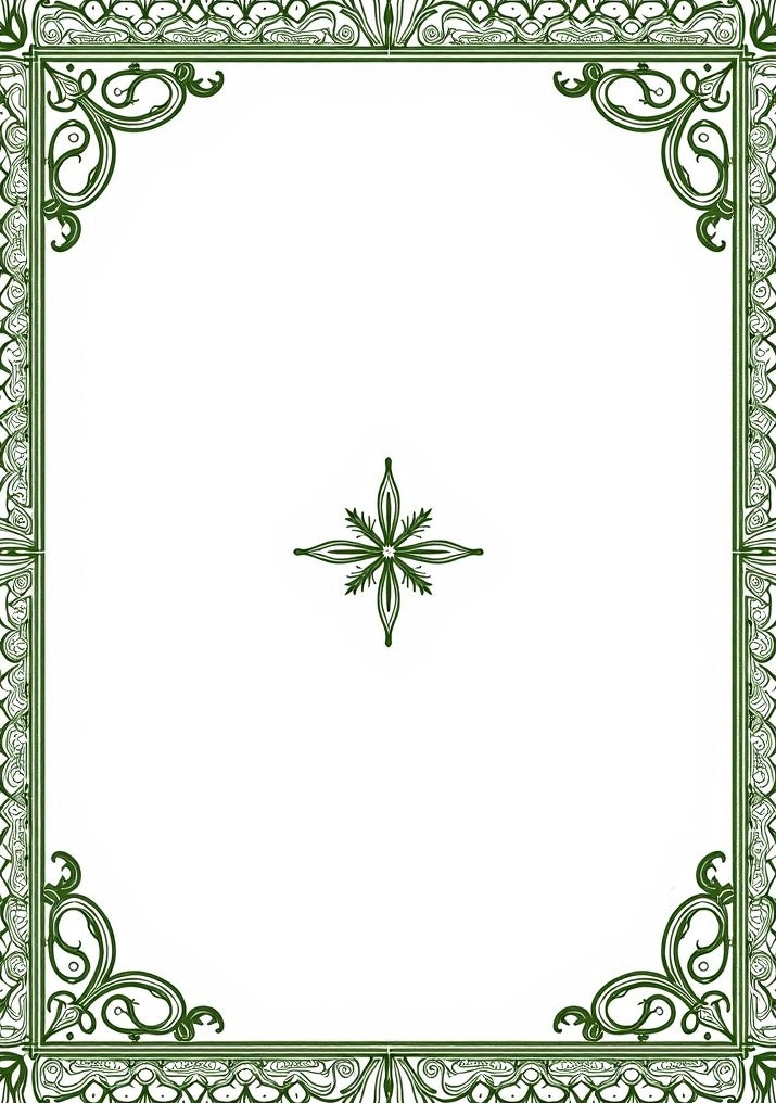 Ornate Green Filigree Border Star Rug