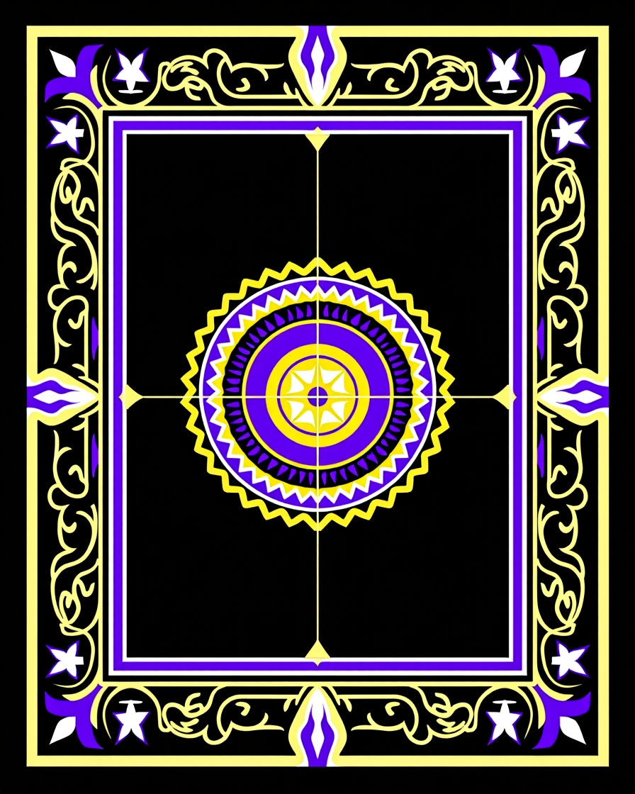 Bold Purple Yellow Sunburst Medallion Rug