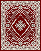 Deep Red Geometric Medallion Rug