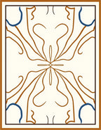 Cream Brown Blue Symmetrical Floral Vine Rug