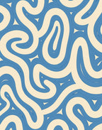 Blue Cream Swirling Abstract Wavy Lines Rug