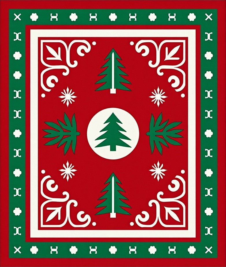 Festive Red Green Christmas Trees Rug