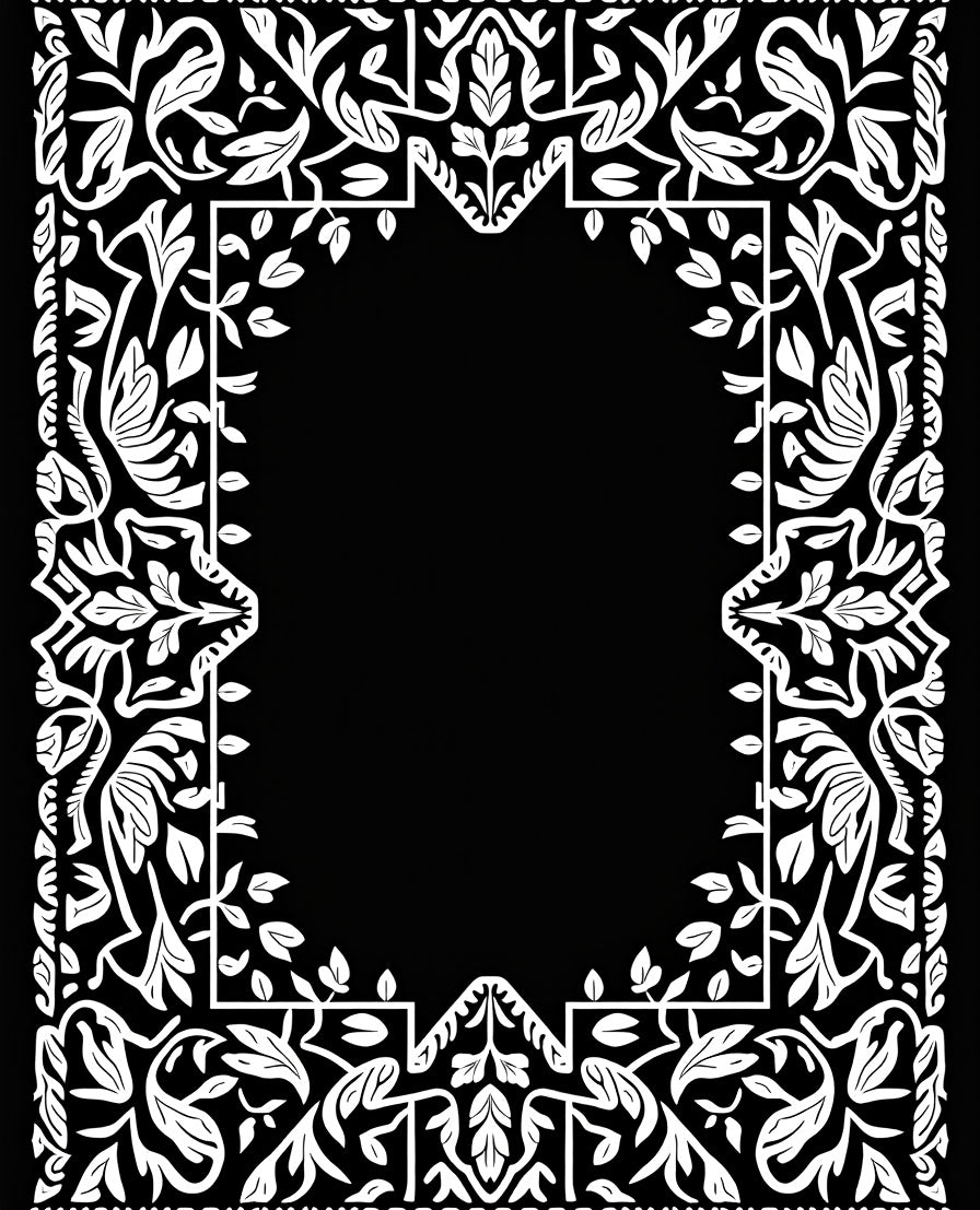 White Vine and Leaf Border Medallion Rug