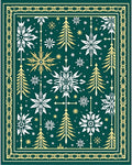 Festive Snowflakes Trees Green Gold Border Rug