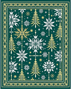 Festive Snowflakes Trees Green Gold Border Rug