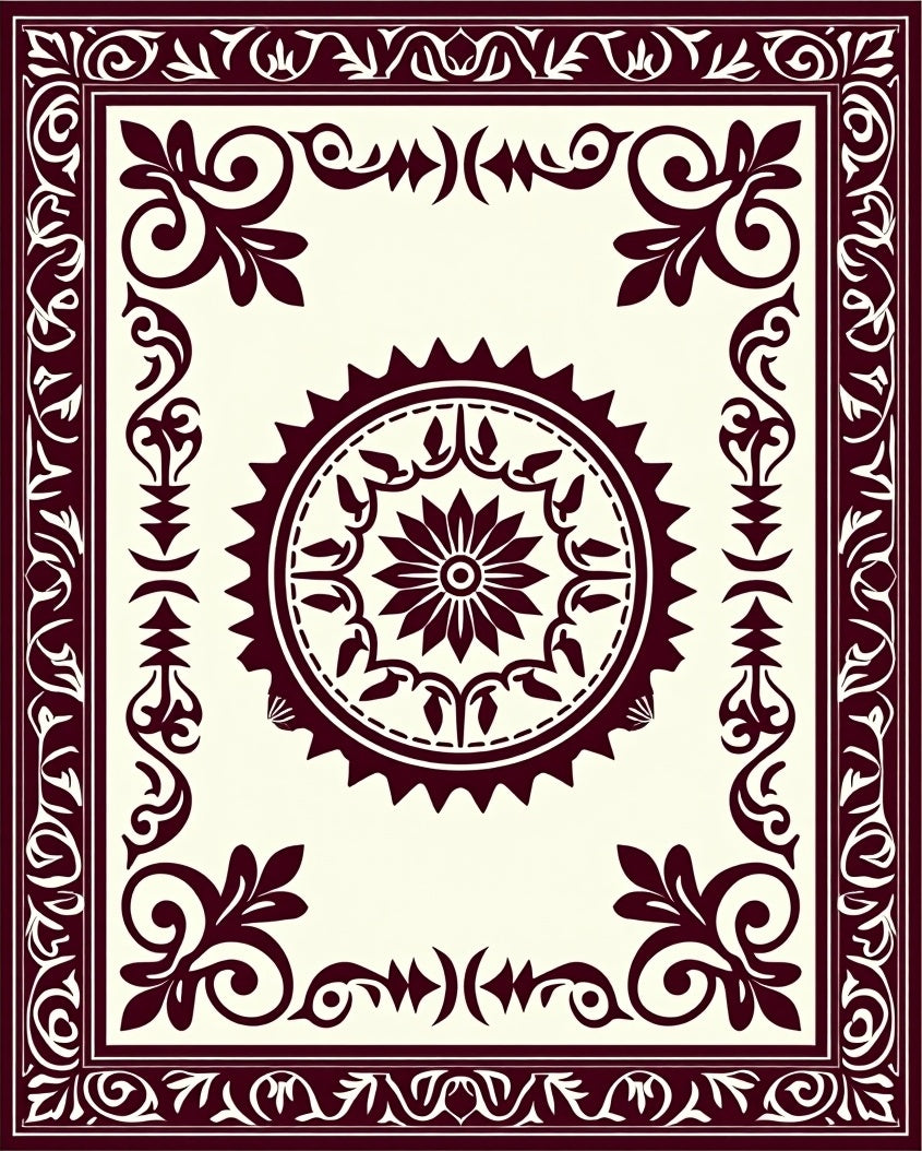 Crimson Sunburst Centerpiece Ornate Rug