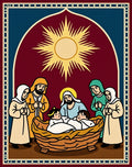 Crimson Nativity Scene Sun Rays Rug