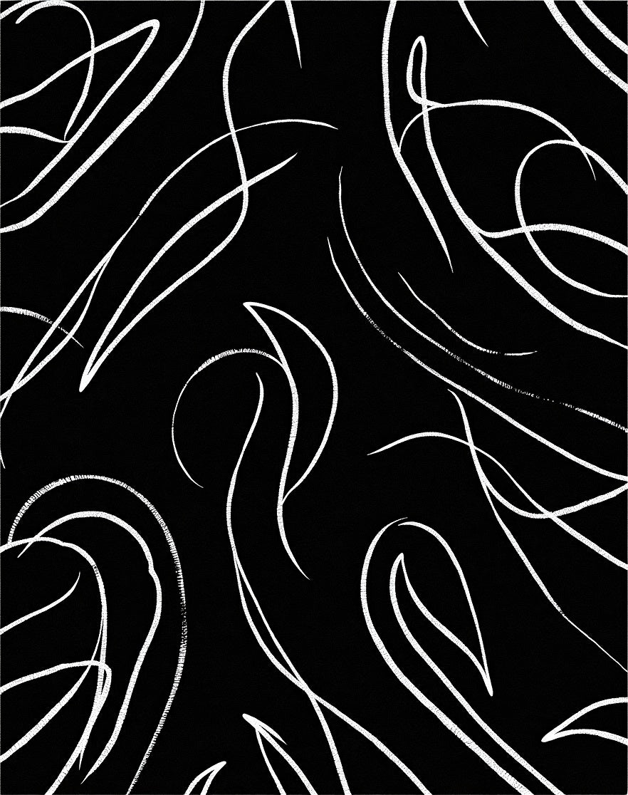 Whimsical White Brushstroke Flowing Lines Rug