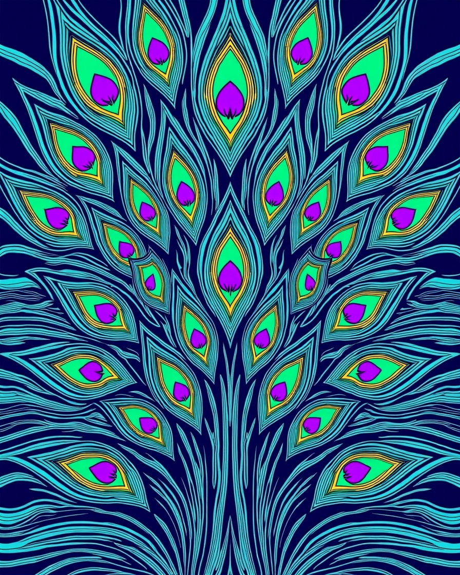 Vibrant Peacock Feather Swirl Rug