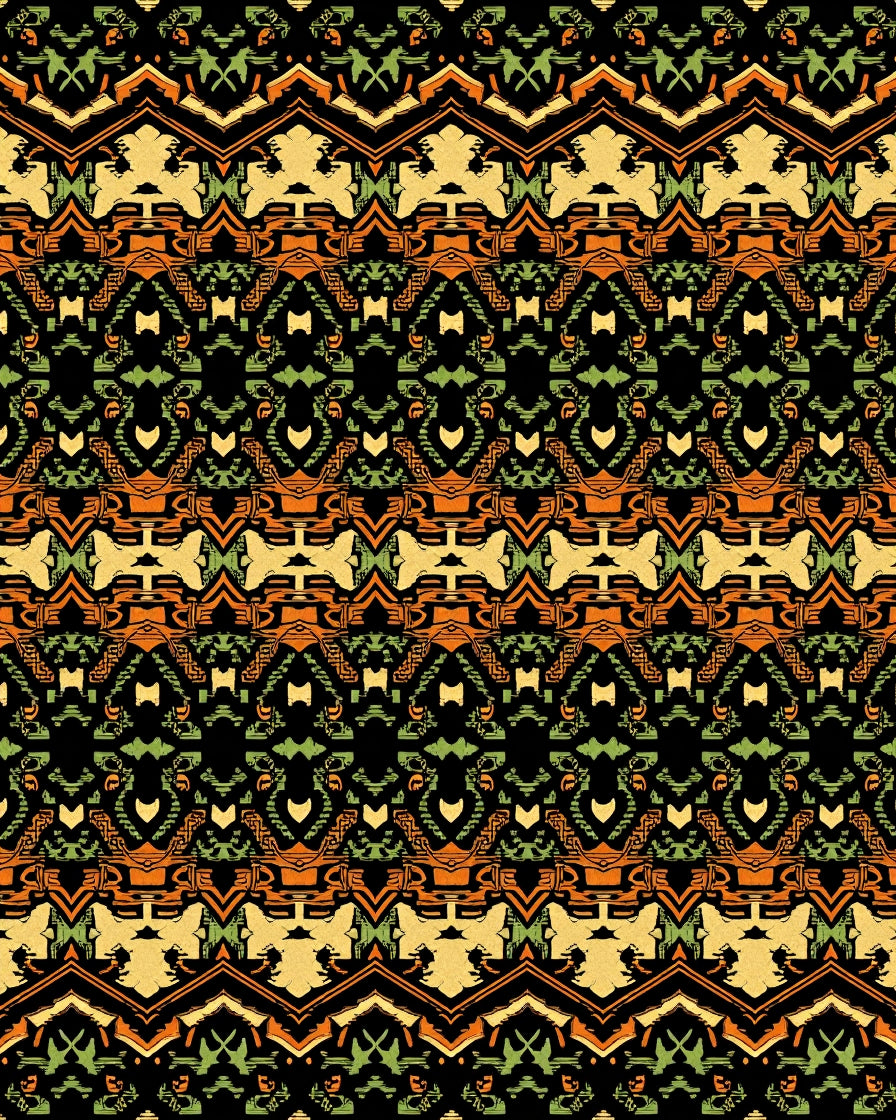 Tribal Ochre Green Medallion Blanket Rug