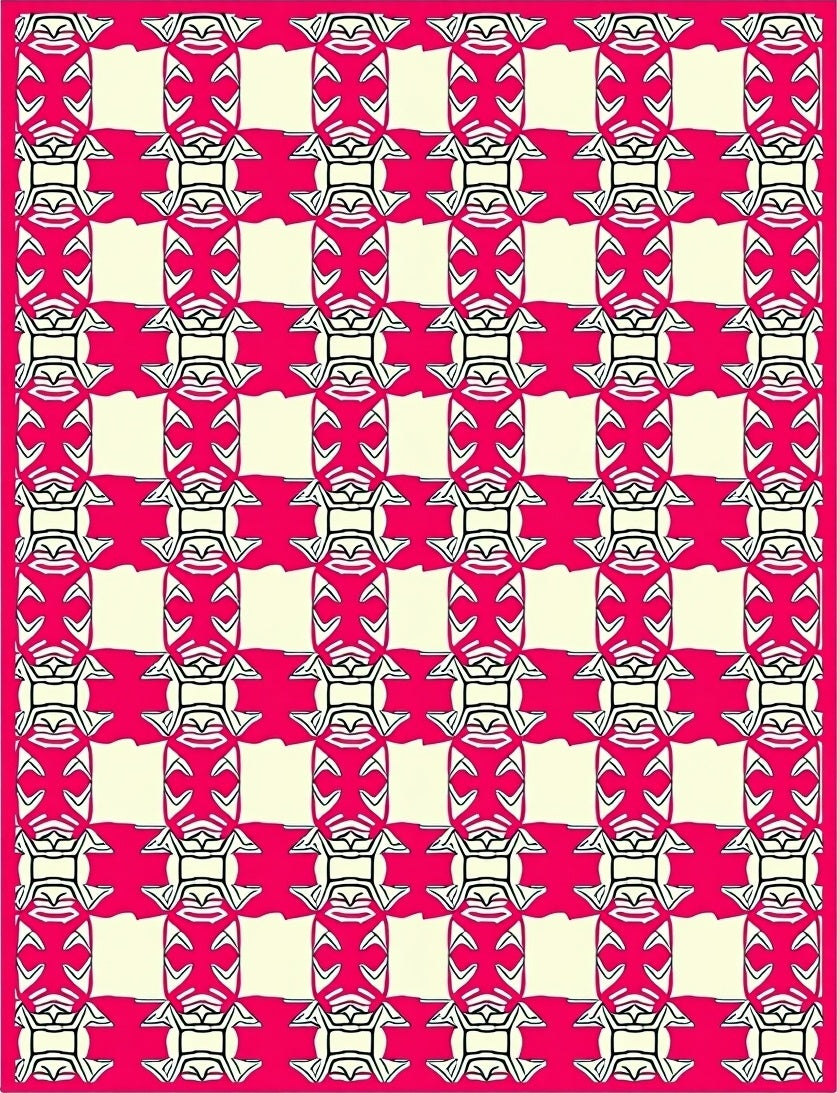Vibrant Pink Black White Grid Rug