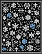 Black White Blue Snowflakes Scrollwork Rug