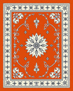 Orange Botanical Floral Medallion Rug