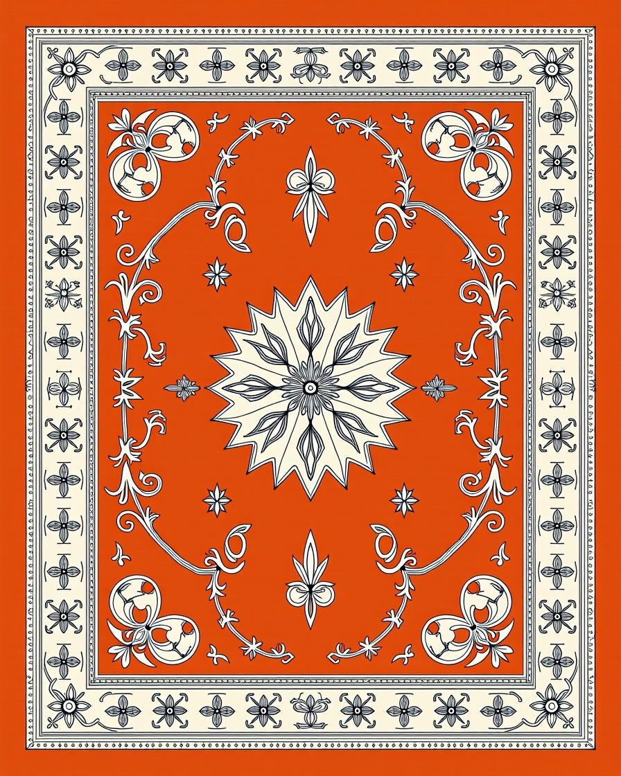 Orange Botanical Floral Medallion Rug
