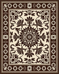 Dark Brown Cream Floral Medallion Border Rug
