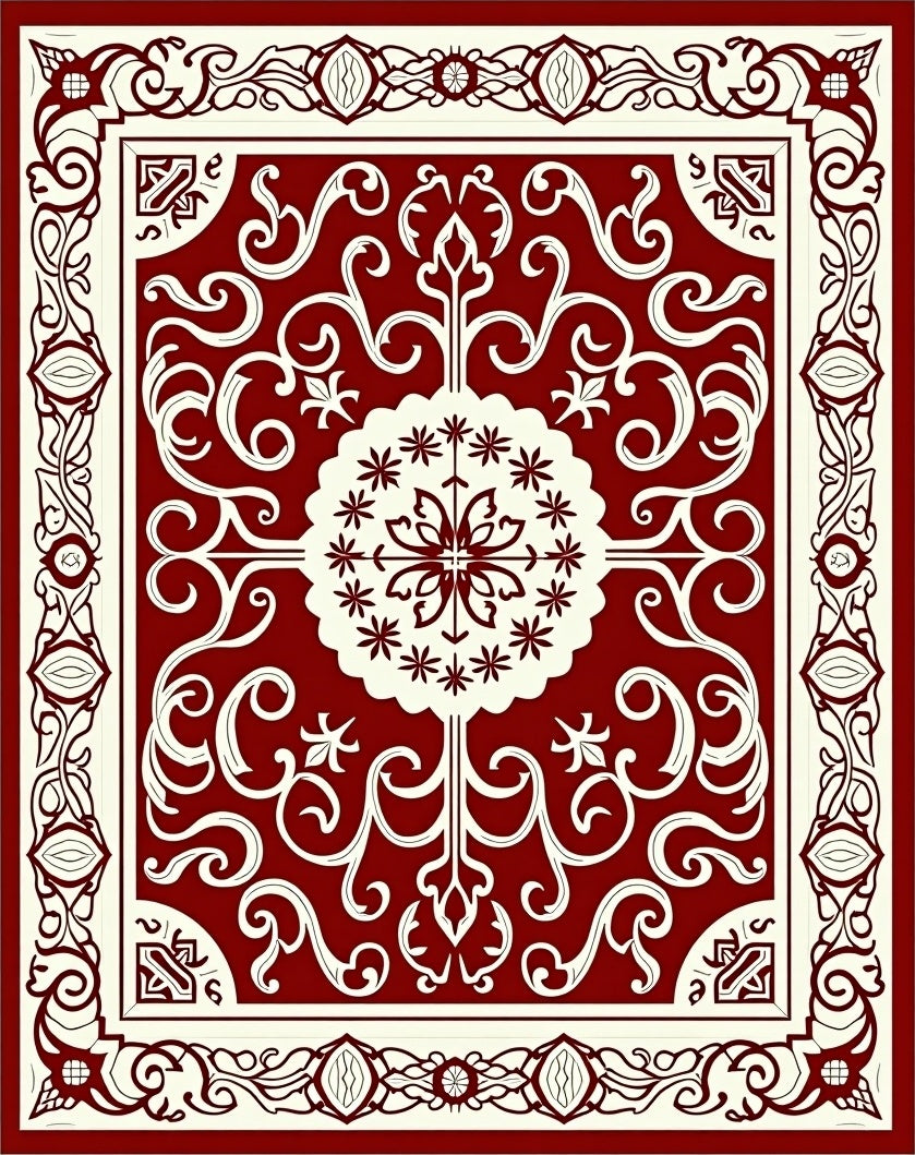 Rich Crimson Floral Medallion Rug
