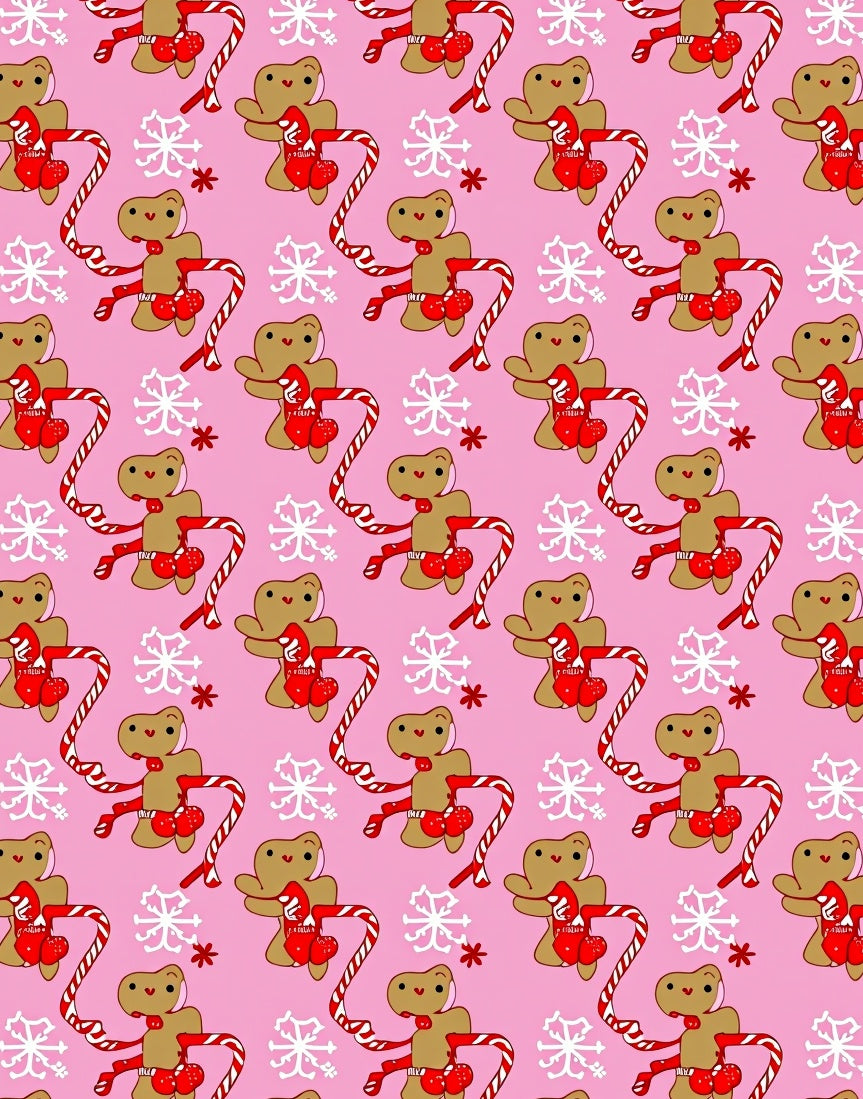 Pink Gingerbread Man Candy Cane Snowflakes Rug