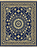 Navy Gold Floral Mandala Tassel Rug