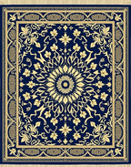 Navy Gold Floral Mandala Tassel Rug