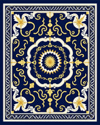 Grand Deep Blue Gold Medallion Rug