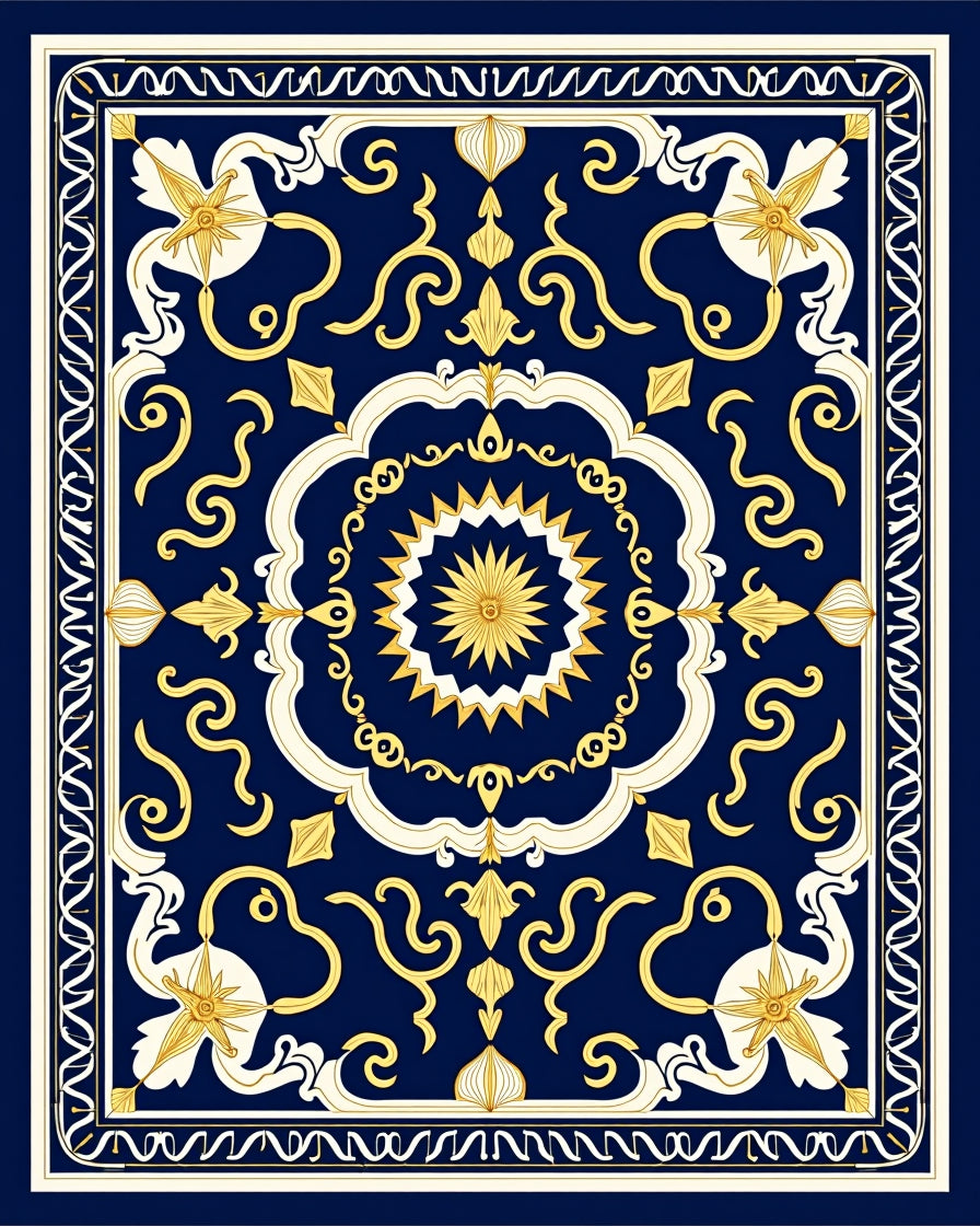 Grand Deep Blue Gold Medallion Rug