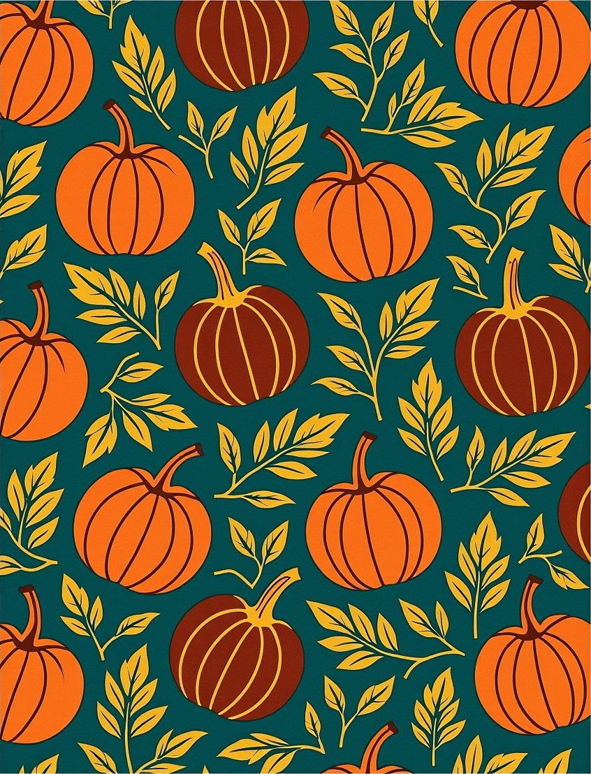 Autumn Pumpkin Leaf Teal Surface Rug