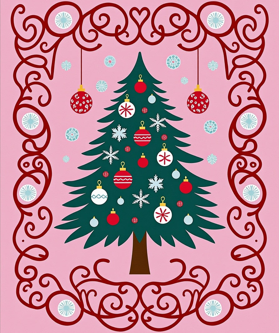 Festive Red Ornament Christmas Tree Wonder Rug
