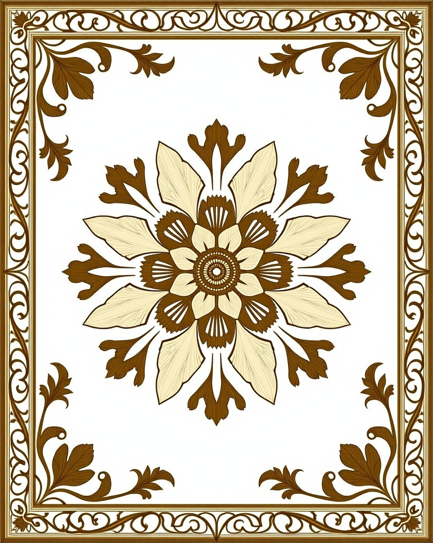 Brown Golden Floral Medallion Border Rug