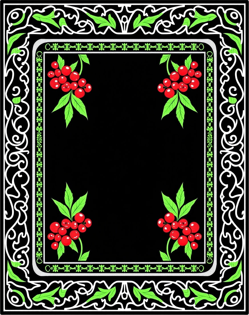 Red Berry Black Corner Garden Frame Rug