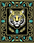 Bold Yellow Tiger Tribal Frame Rug