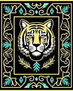Bold Yellow Tiger Tribal Frame Rug