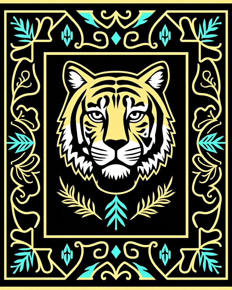 Bold Yellow Tiger Tribal Frame Rug