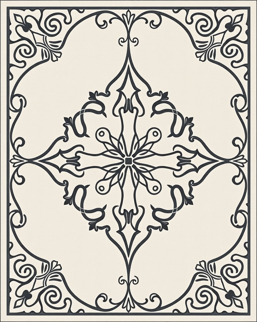 Dark Scrollwork Cream Centerpiece Rug