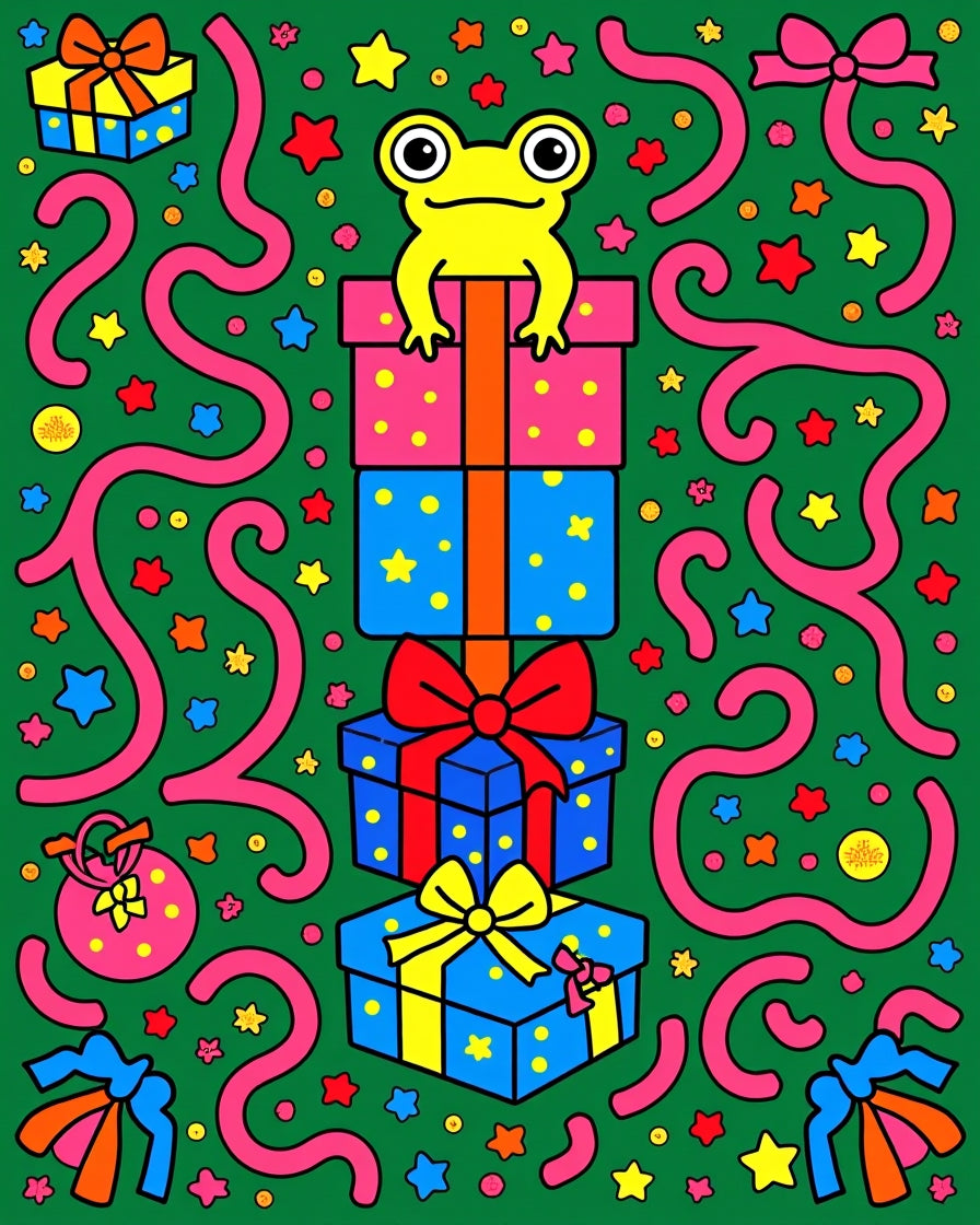 Cute Yellow Frog Stacked Gifts Ribbons Rug