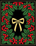Golden Bow Red Berry Evergreen Wreath Rug