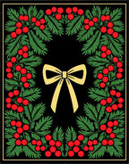 Golden Bow Red Berry Evergreen Wreath Rug
