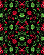 Vibrant Red Green Floral Swirls Rug