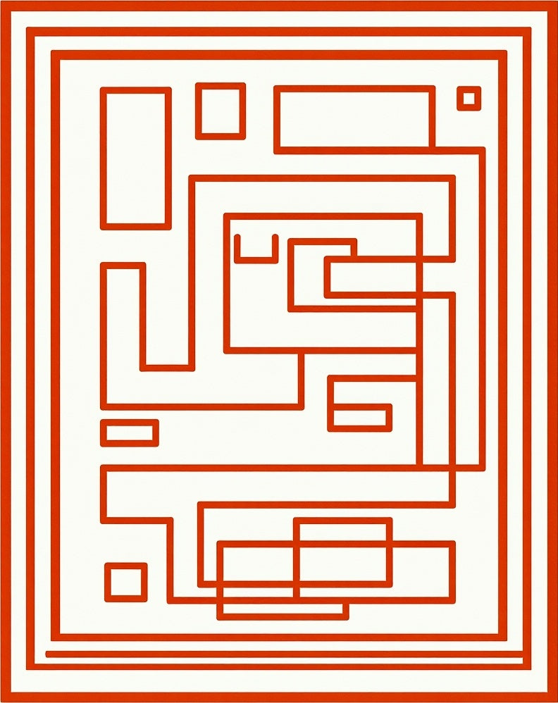 Crimson Abstract Geometric Maze Rug
