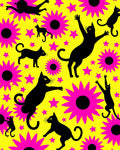 Vibrant Yellow Black Cat Floral Rug