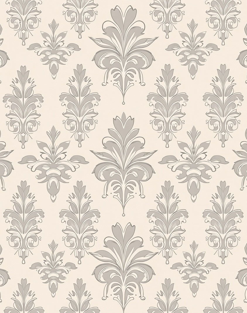 Cream and Grey Floral Acanthus Damask Rug