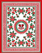 Red Green Dog Floral Holly Border Rug