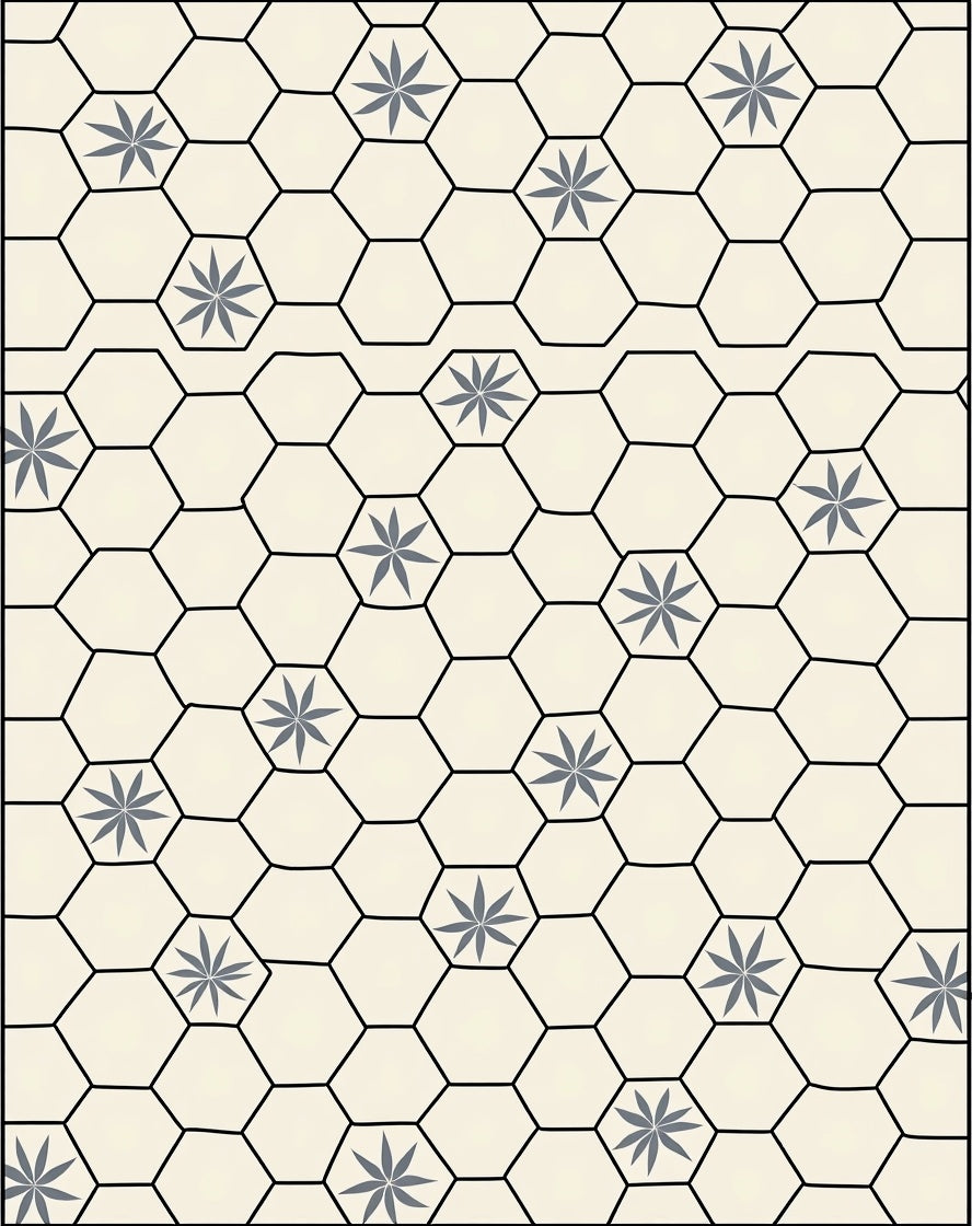 Neutral Cream Gray Hexagonal Floral Rug