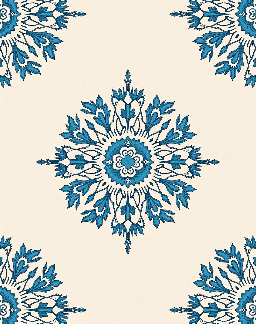 Vibrant Teal Floral Medallion Rug