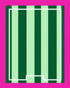 Bright Pink Green Vertical Stripe Border Rug