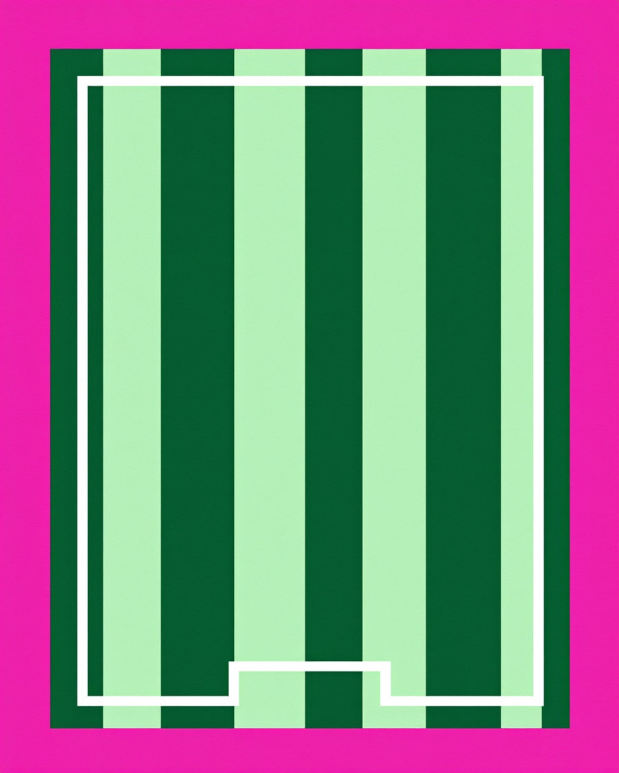 Bright Pink Green Vertical Stripe Border Rug