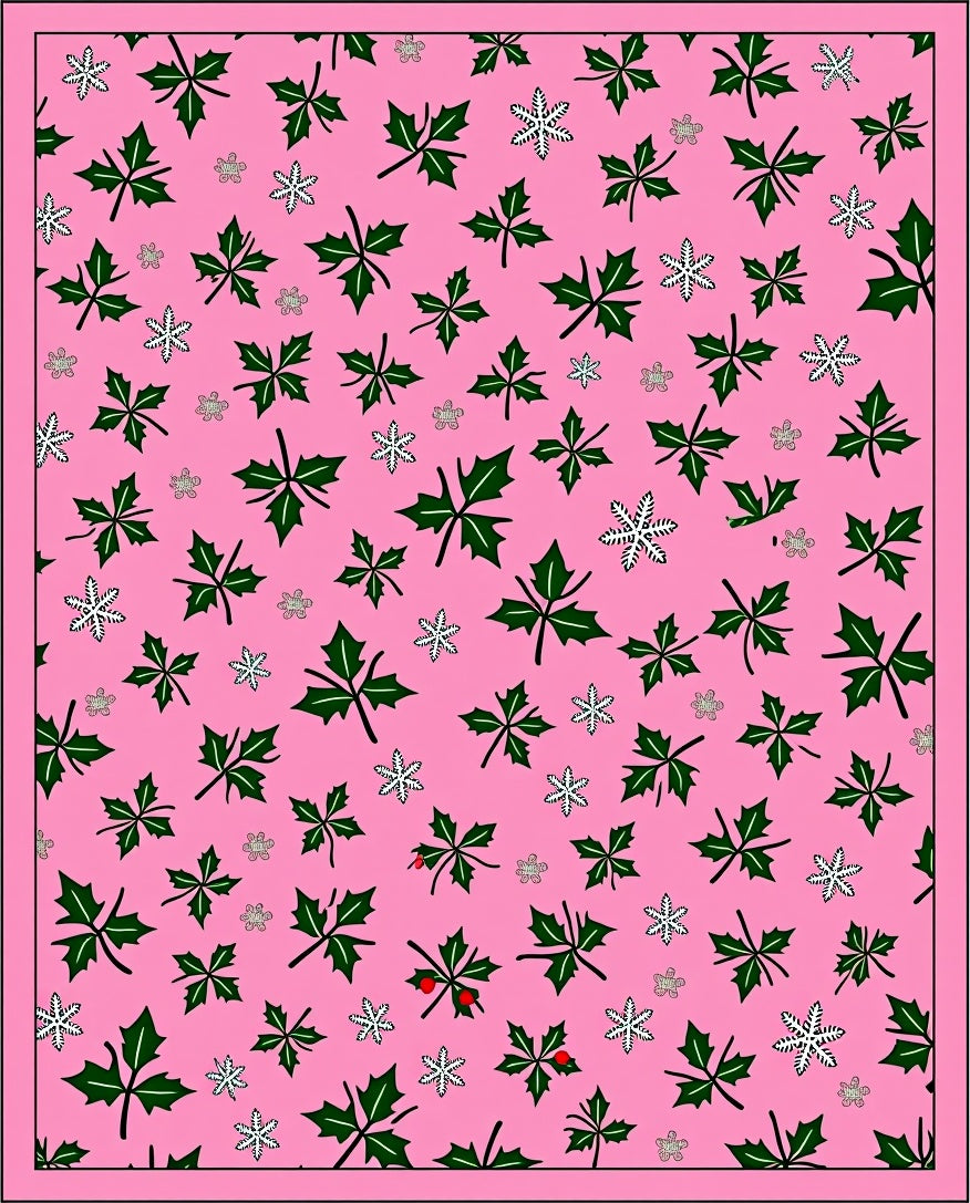 Pink Holly Leaf Snowflake Scatter Rug