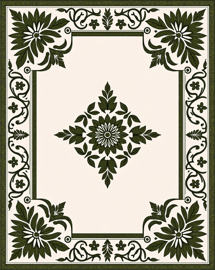 Deep Emerald Bloom Corner Garland Rug