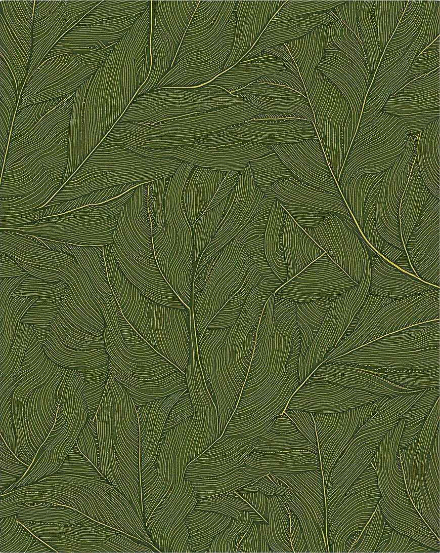 Deep Green Veined Leaf Arrangement Rug